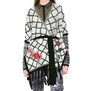 Desigual Boho Floral Embroidered Fringe Wrap Cardigan Sweater Size Small